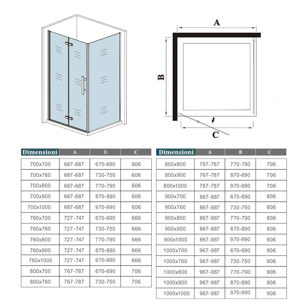 190cm Box Doccia Angolare Porta Battente Pieghevole con Parete Fissa in Vetro Temperato 5 mm Anticalcare Barra da 45cm Nera Opaca Piatto Doccia incluso