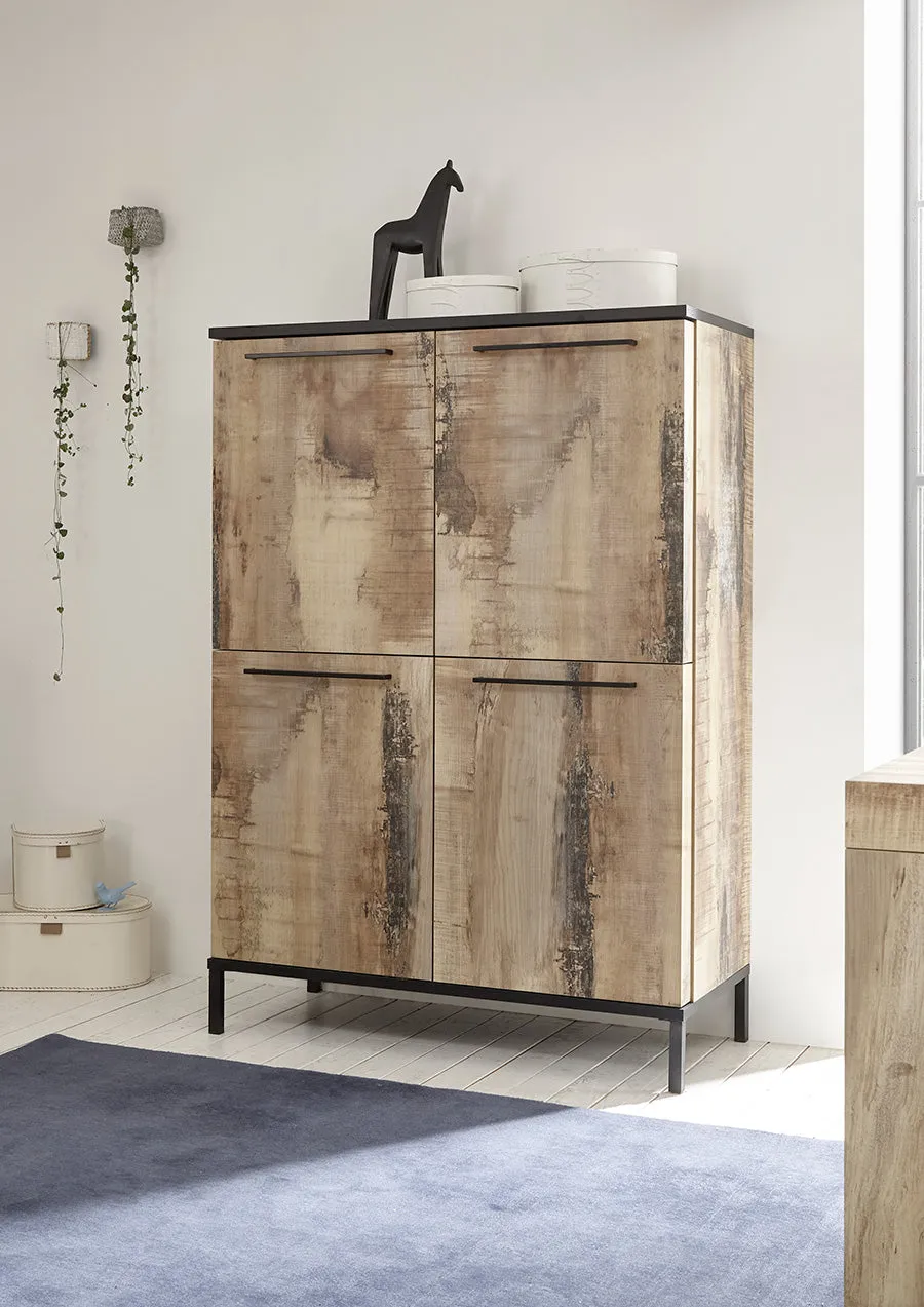 Abilene - Soggiorno a parete con porta tv credenza e vetrina in legno colore pero e nero