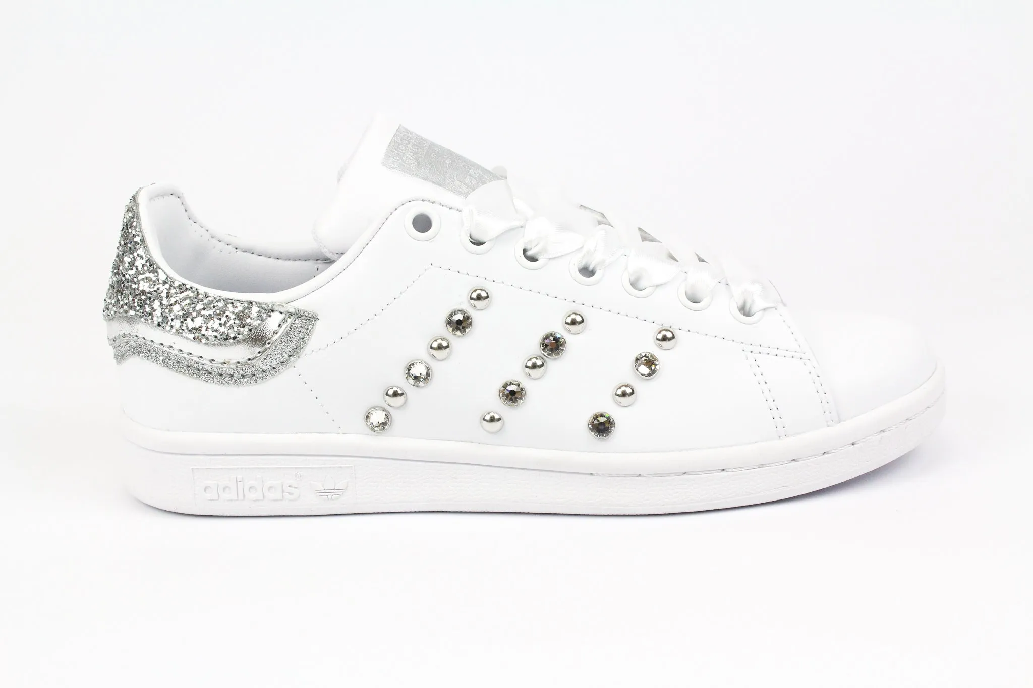 Adidas Stan Smith Silver Glitter Strass & Pelle Laminata