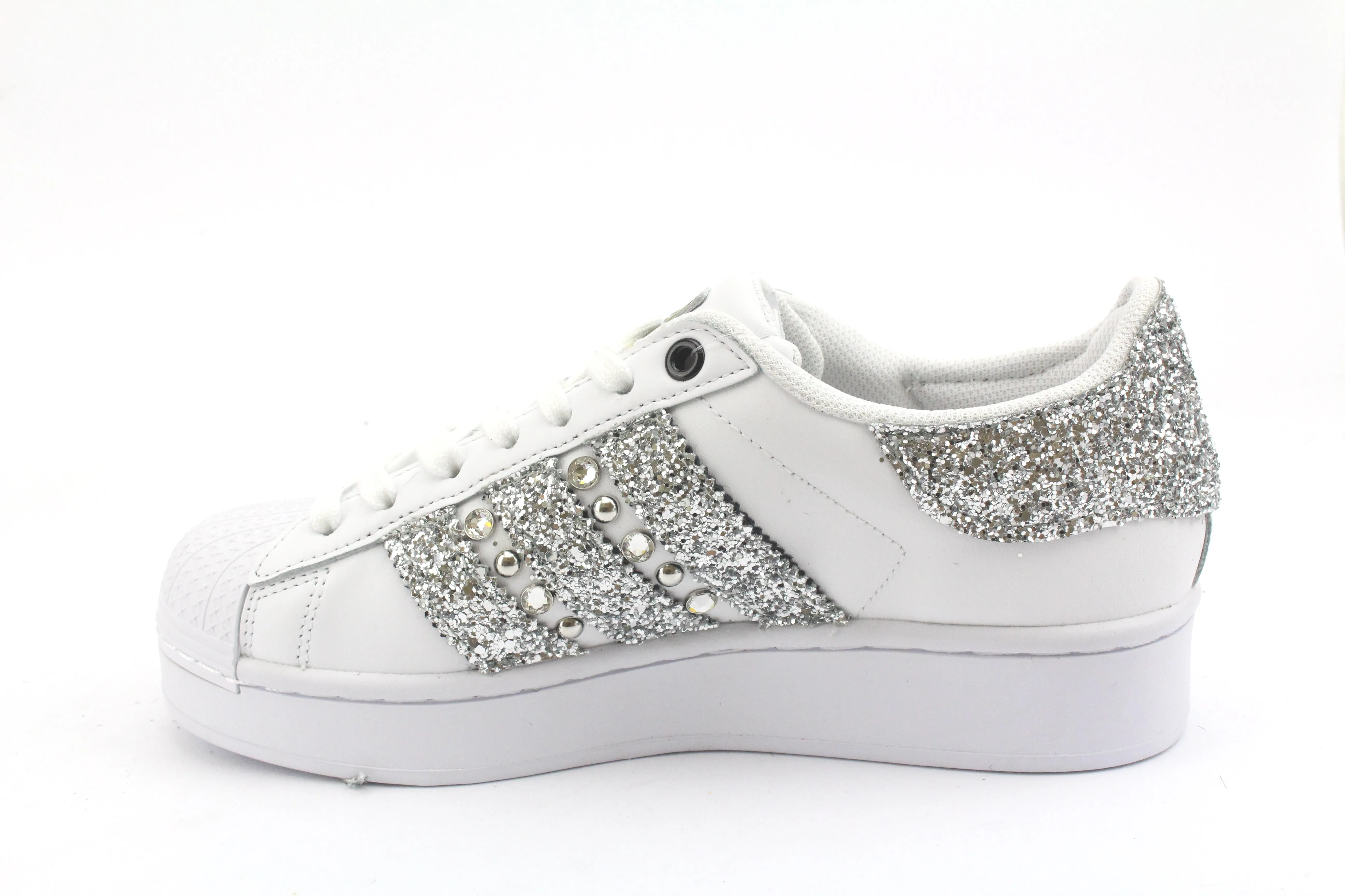 Adidas Superstar Bold Glitter Silver Strass & Borchie