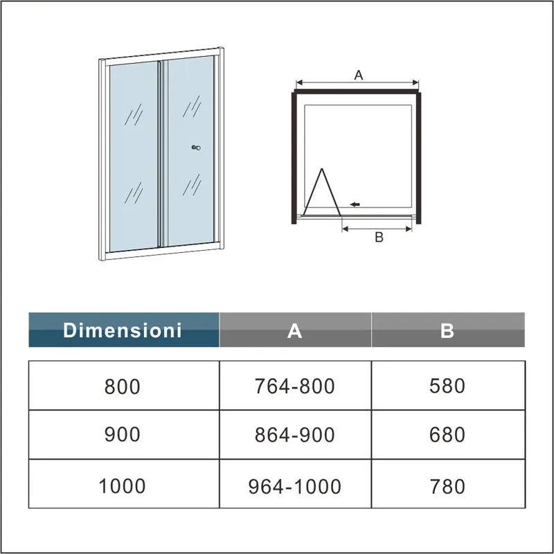 Aica 185 cm Porta Doccia Per Nicchia Apertura Scorrevole a Soffietto In Vetro 4 mm Temperato Trasparente