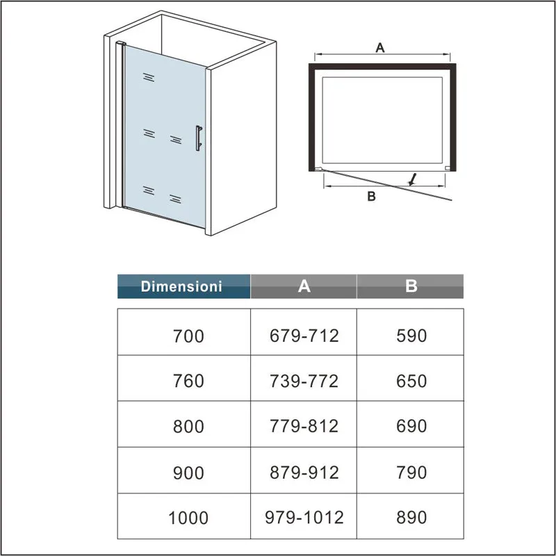 Aica Box Doccia Alta 197cm Per Nicchia Porta Apertura A Battente Verso Esterno Vetro 6 mm Temperato Trasparente Anticalcare