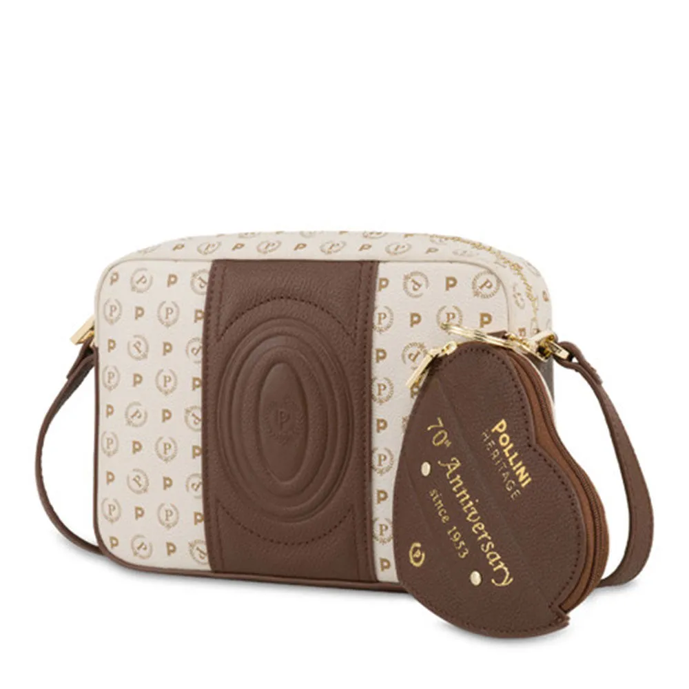 Borsa Donna a Tracolla POLLINI Linea Heritage 70th Anniversary Avorio e Marrone