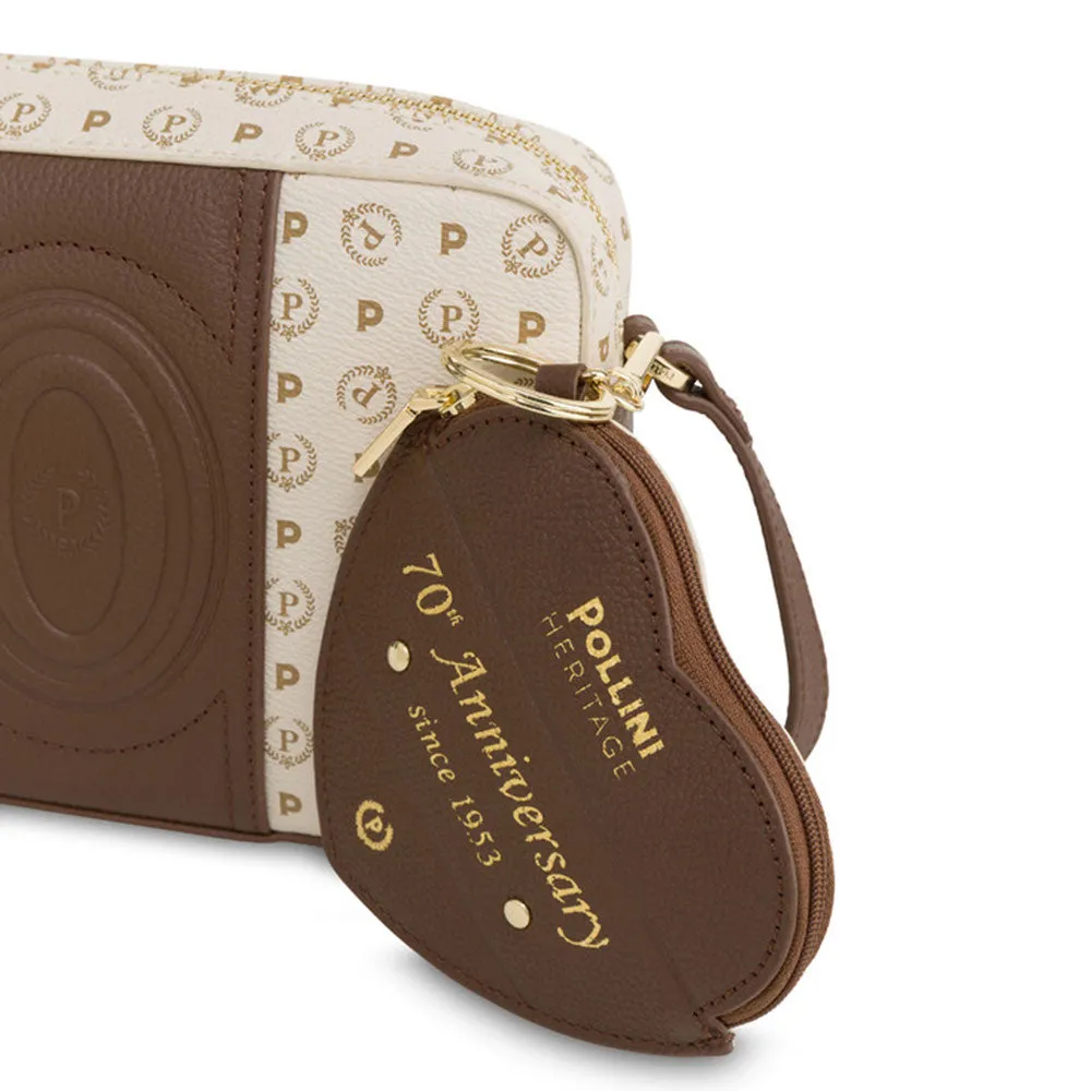 Borsa Donna a Tracolla POLLINI Linea Heritage 70th Anniversary Avorio e Marrone