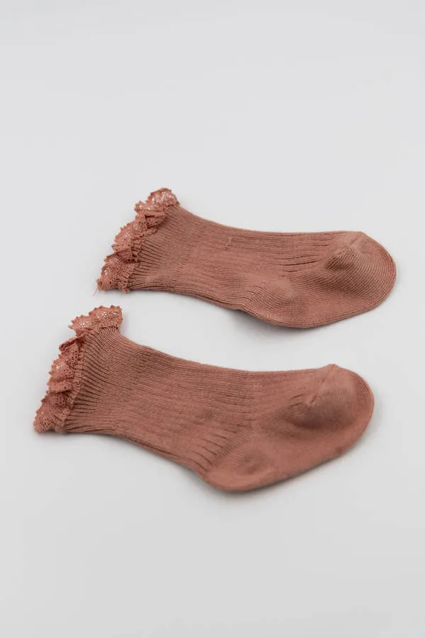 Calza Bimba con Pizzo in Bambù - Rosa Antico Scuro 48