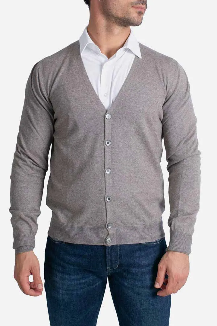 Cardigan con bottoni in merinos extrafine tortora