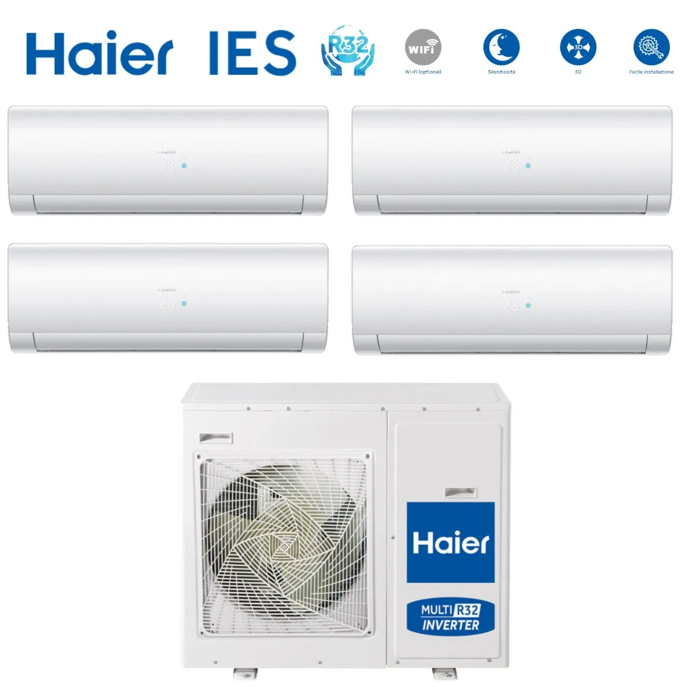 Climatizzatore Condizionatore Haier quadri split inverter Serie IES 7 9 9 12 con 4U85S2R2FA R32 wi-fi optional 7000 9000 9000 12000