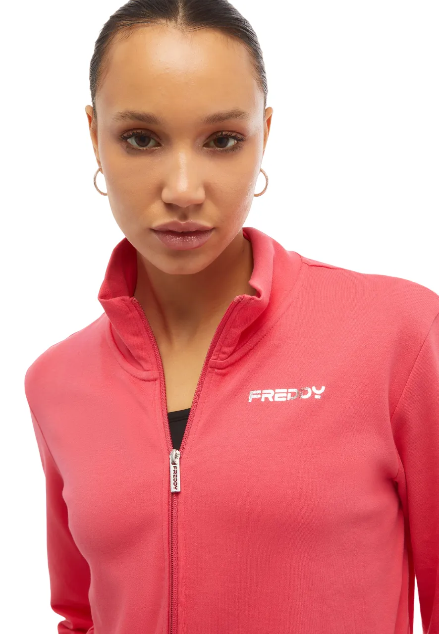 Freddy women's tracksuit with full zip and high neck S4WTRK10 R24N cyclamen red black